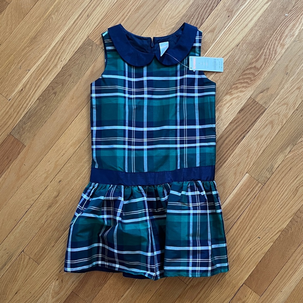 Gymboree Green and Navy Plaid Peter Pan Collared Holiday Dress Girls NWT SZ 8